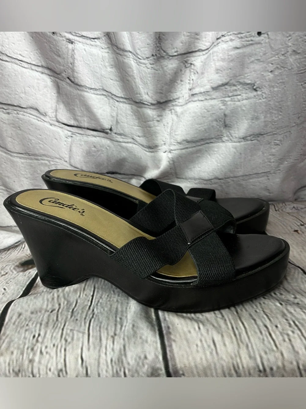 Vtg y2k Candies 90s Grunge Mall Goth Criss Cross Platform Wavy Wedge Sandals 7
